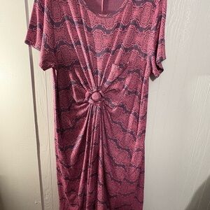 LuLaRoe Pink and Black Patterned Midi Dress
